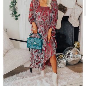 Impressions Red and blue velvet dress